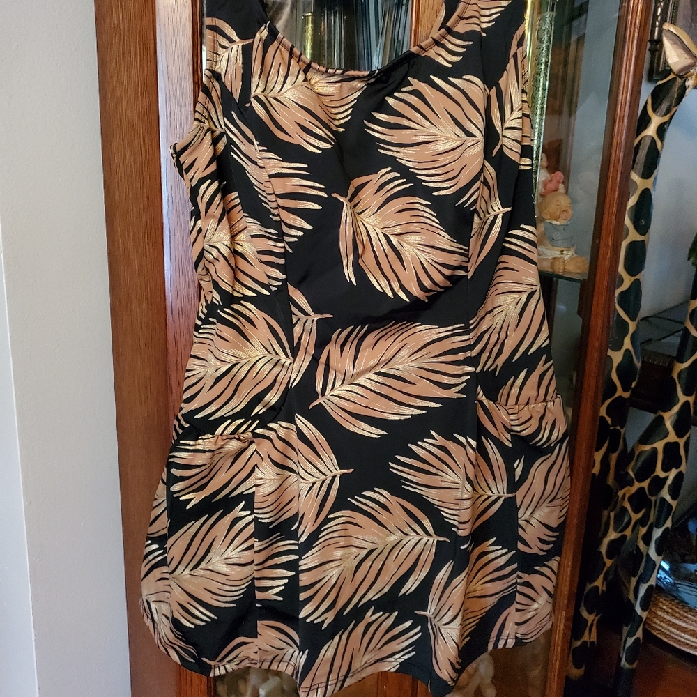 Gold leaf print swim dress
